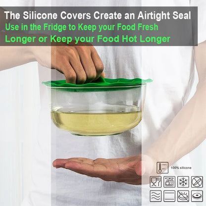5pcs Silicone Food Fresh Cover Set - Universal Microwave Bowl Covers! Reusable, Easy Vacuum Seal, Stretch Pot Caps