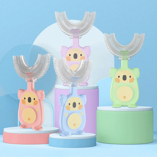 2-12Years Baby 360 Degree U-shaped Oral Care Cleaning Silicone Soft Toothbrush Cartoon Cute Children's Toothbrush