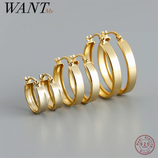 WANTME 925 Sterling Silver Minimalist French Statement Gold Wide Hoop Earrings for Women Fashion Goth Hip Hop Huggies Jewelry