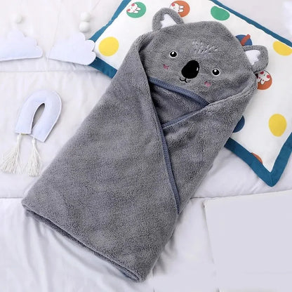 1 Piece Baby Bath Towel Super Absorbent Polyester Material Cute Animal Hooded Bath Towel Bathroom Supplies Beach Cape