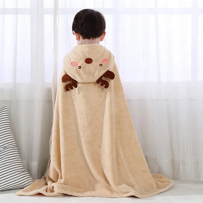 Baby Hooded Bath Towel - Super Absorbent Microfiber Cartoon Cloak, Soft Infant Bathing Wrap with Cute Animal Designs
