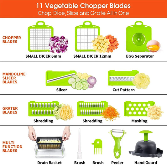 Multifunctional Vegetable Slicer Cutter Shredders With Basket Fruit Potato Chopper Carrot Grater Vegetable Tools Kitchen Home