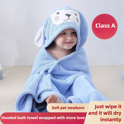 Baby Hooded Bath Towel - Super Absorbent Microfiber Cartoon Cloak, Soft Infant Bathing Wrap with Cute Animal Designs