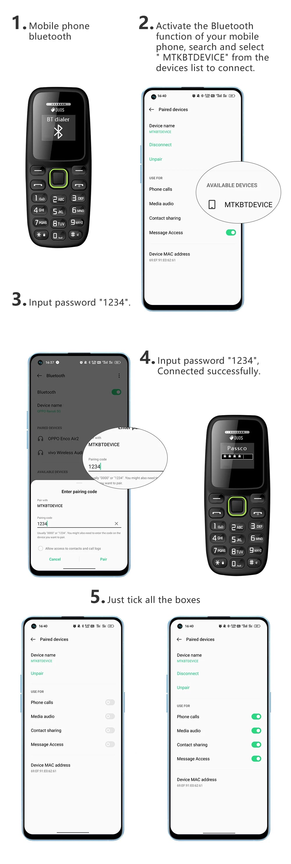 BM310 Small Mobile Phones Unlocked Bluetooth Earphone Telephone Low Radiation Automatic Call Recording Dual SIM Small Cell Phone