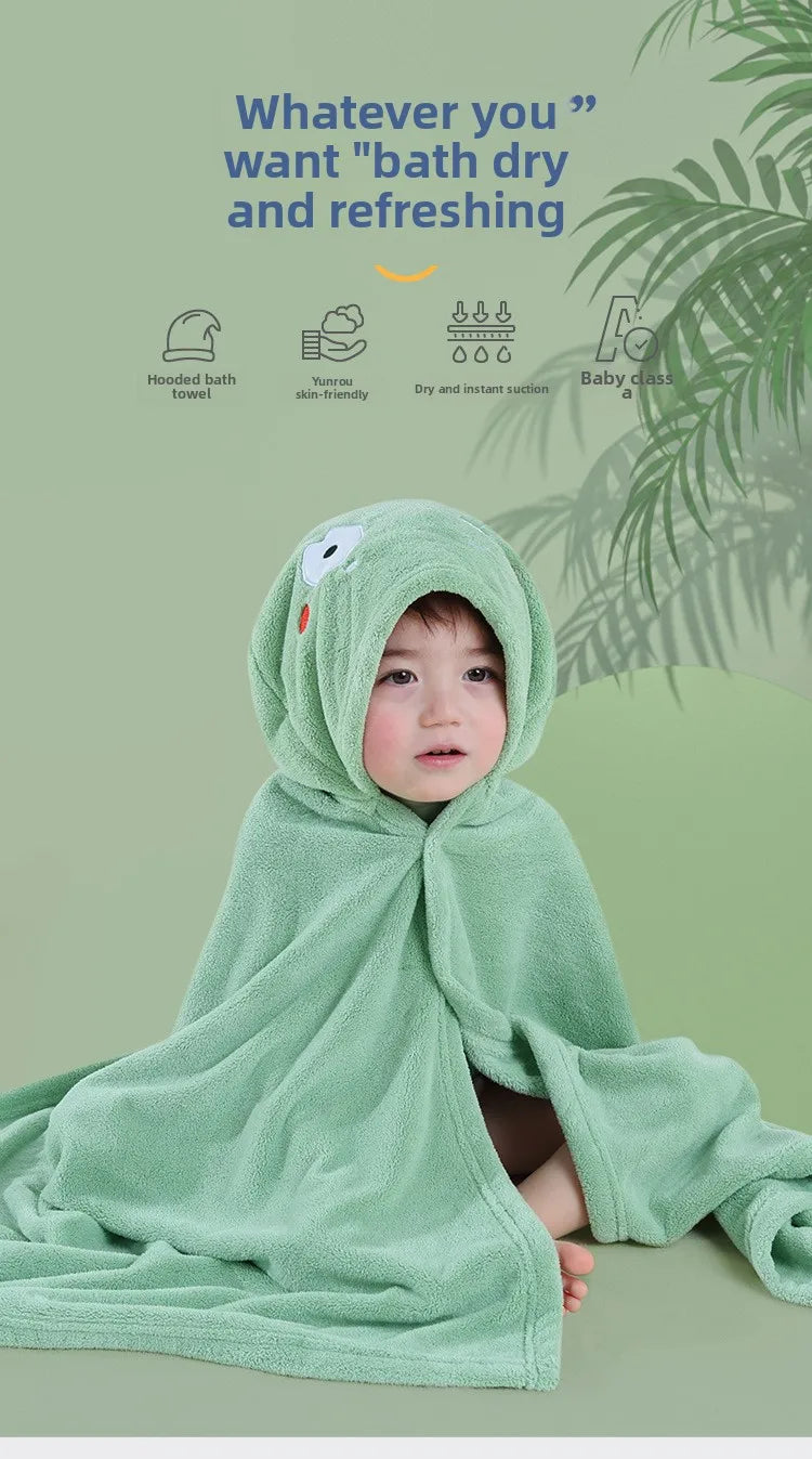 Baby Hooded Bath Towel - Super Absorbent Microfiber Cartoon Cloak, Soft Infant Bathing Wrap with Cute Animal Designs
