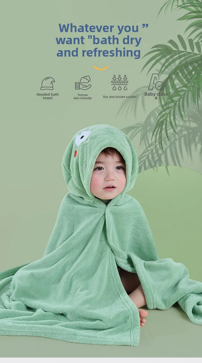 Baby Hooded Bath Towel - Super Absorbent Microfiber Cartoon Cloak, Soft Infant Bathing Wrap with Cute Animal Designs