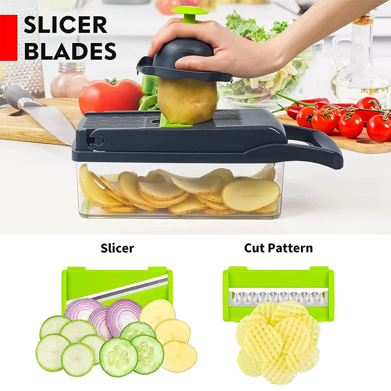 Multifunctional Vegetable Slicer Cutter Shredders With Basket Fruit Potato Chopper Carrot Grater Vegetable Tools Kitchen Home