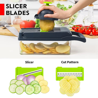 Multifunctional Vegetable Slicer Cutter Shredders With Basket Fruit Potato Chopper Carrot Grater Vegetable Tools Kitchen Home
