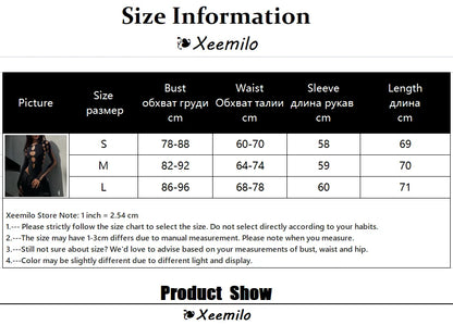 Xeemilo Sexy Dot Hollow Out Bodysuit Y2K Gothic Punk Long Sleeves Bodycon T-shirt Women Autumn Streetwear Slim Bodice Bodysuits