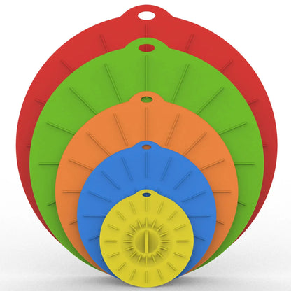 5pcs Silicone Food Fresh Cover Set - Universal Microwave Bowl Covers! Reusable, Easy Vacuum Seal, Stretch Pot Caps