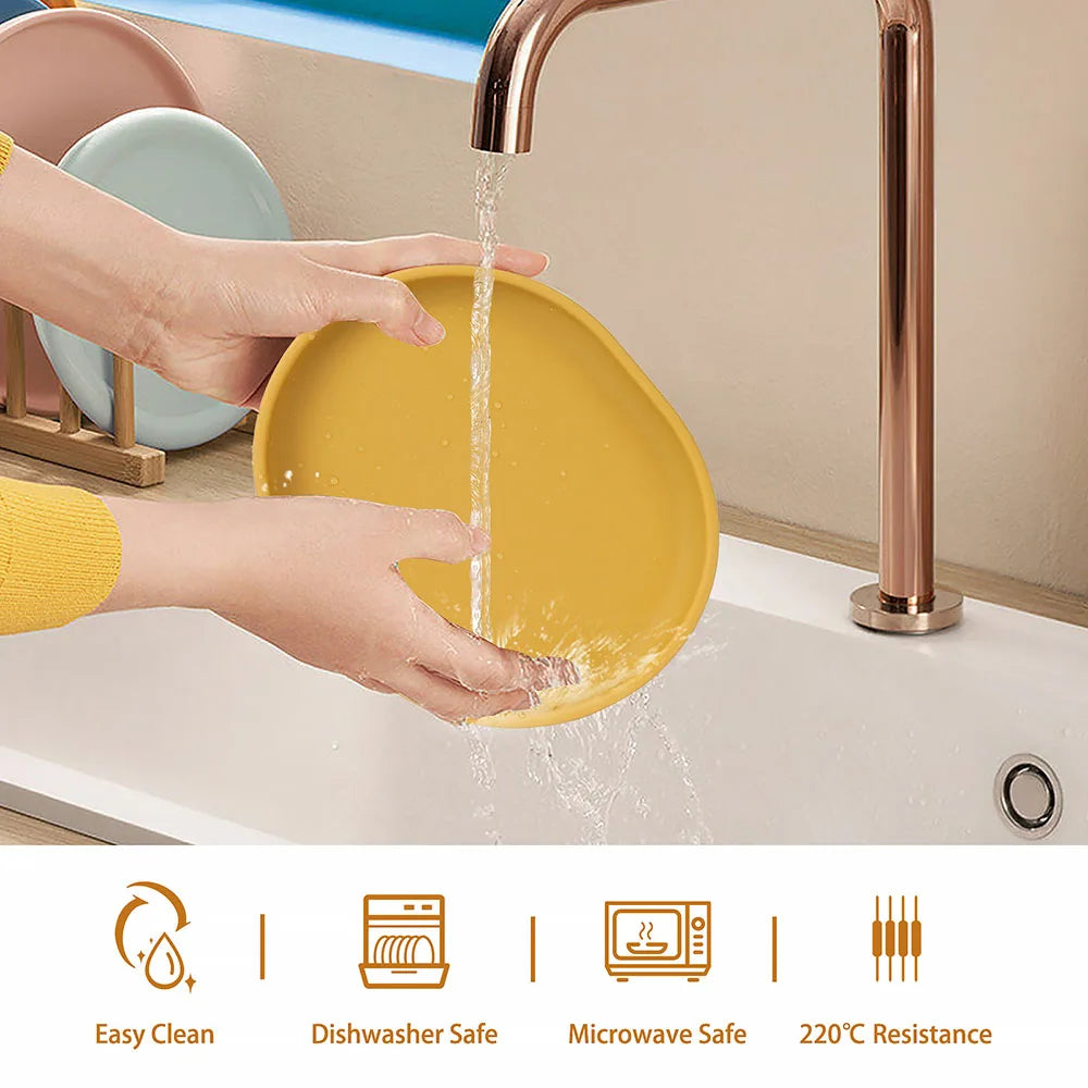 Baby Safe Silicone Dining Plate Suction Cartoon Children Dishes Feeding Toddler Training Tableware Retro Kids Smile Face Plate