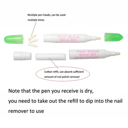 2pcs Nail Polish Remover Pens UV Gel Nail Polish Remover Cleaner Pen Manicure Tool With 3 Pen Heads By Random Corrector Pencil