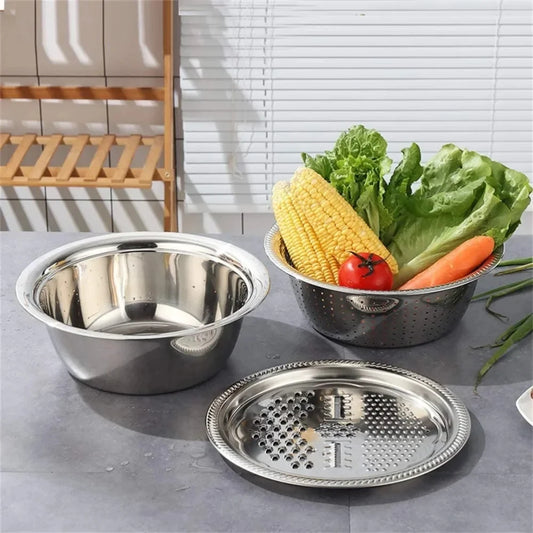 3 in 1 Vegetable Slicer Cutter Graters Drain Basket Stainless Steel Vegetable Salad Maker Bowl Kitchen Accessories Gadget
