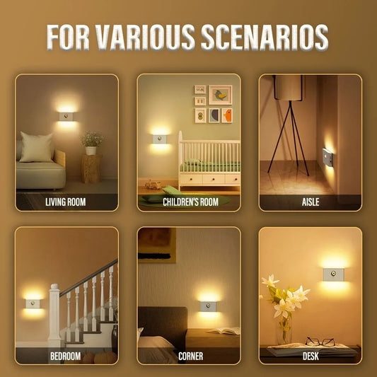 LED Wall Lamp Motion Sensor Light Wireless Night Light Type C Rechargeable Wall Mount Lights for Living Room Hallway Bedroom