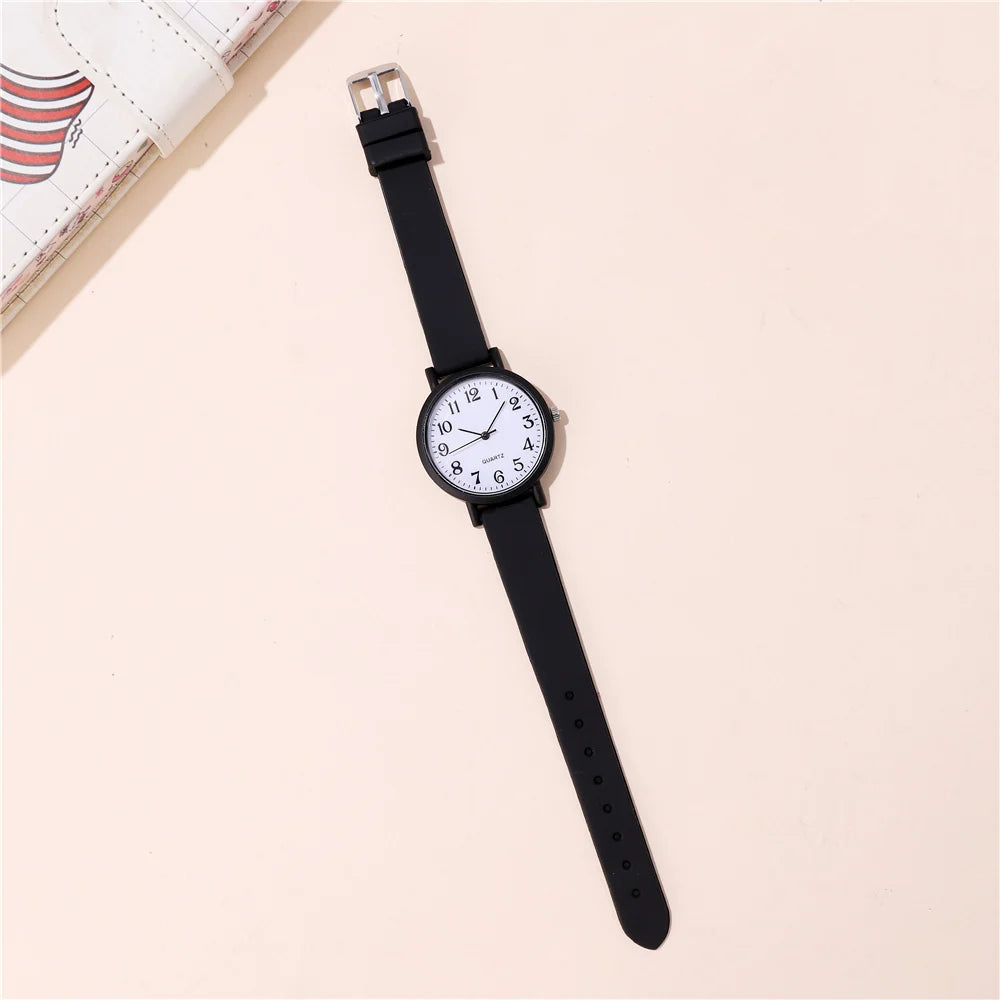 Minimalist style children's wristwatch casual simple black and white silicone student watch Clock