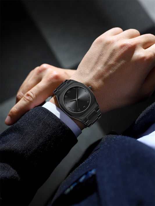 Modern minimalist personality creative all-black men's watch Arabic digital sports leisure alloy men's watch unique design watch