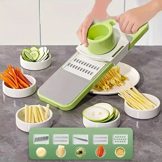 Set of 7 multifunctional vegetable cutters, fruit and potato choppers with basket, carrot grater