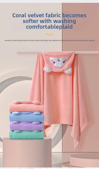 Baby Hooded Bath Towel - Super Absorbent Microfiber Cartoon Cloak, Soft Infant Bathing Wrap with Cute Animal Designs