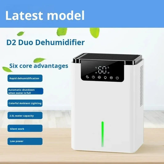 2200ml Air Dehumidifier Mute Moisture Absorbers Machine Air Dryer Water Tank with LED Display and Touch Control Single Core