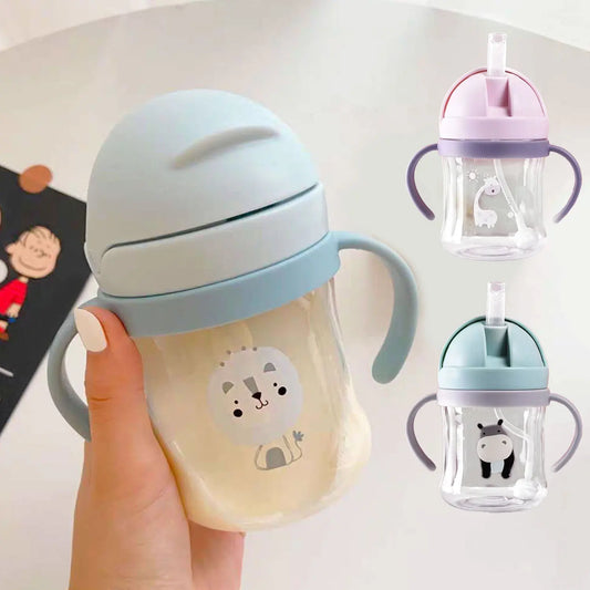 250 ml cartoon design double handle baby sippy cup, bottle, water bottle, kindergarten leak-proof cup, photography accessories