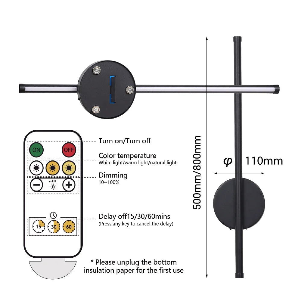 Rechargeable 50cm/80cm Wall Light Wireless LED Internal Wall Sconce Modern Beside Night Lamp for Bedroom Remote Control 1PCS