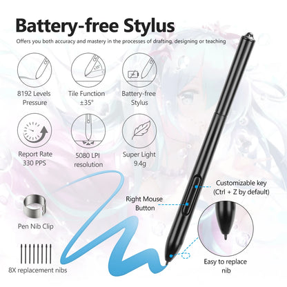 SPASEEBA T605 Graphics Tablet for Drawing / Paiting / Gaming OSU, Ultra Thin Art Pen Tablet with 8192 Levels Digital Stylus