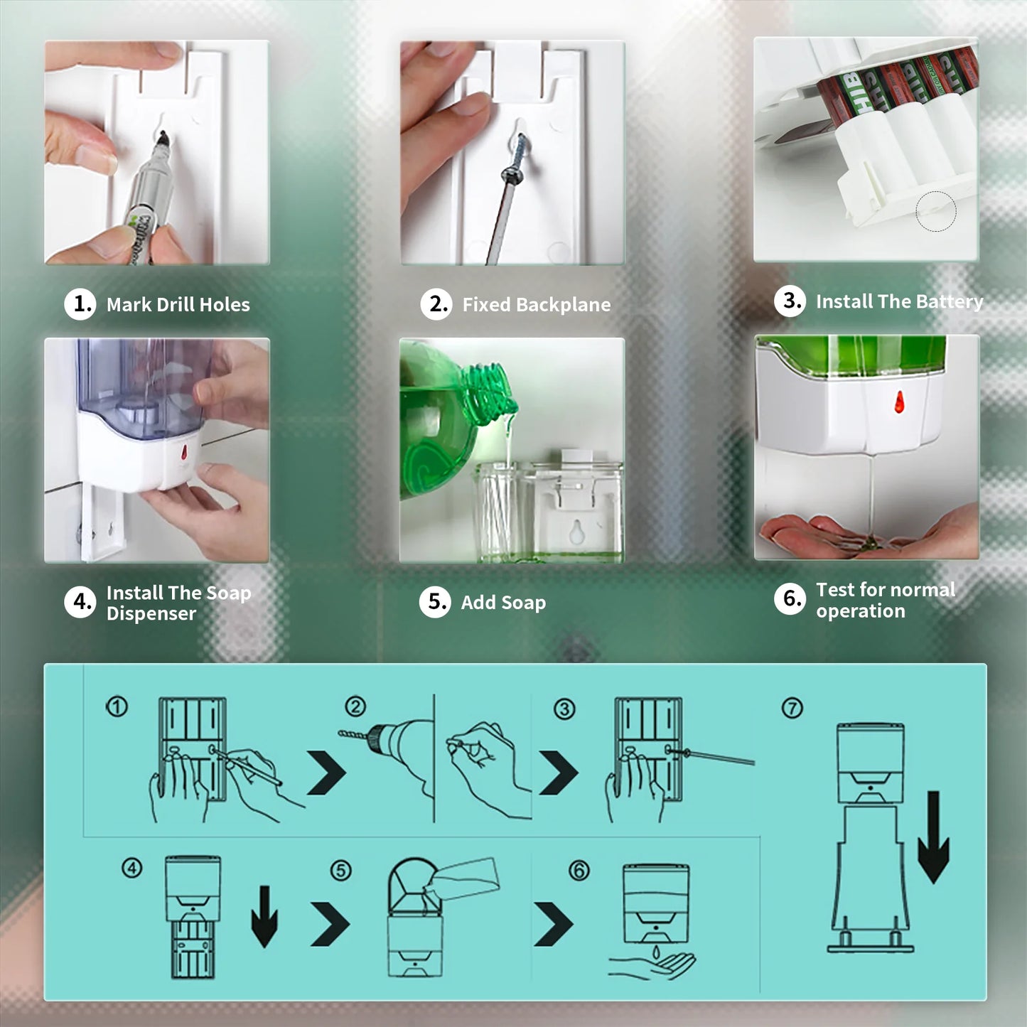 Automatic Hand Soap Dispenser, 700mL/23fl.oz Wall-Mounted ,Touchless Sensor Pump, Battery-Operated for Home, Hotel Use