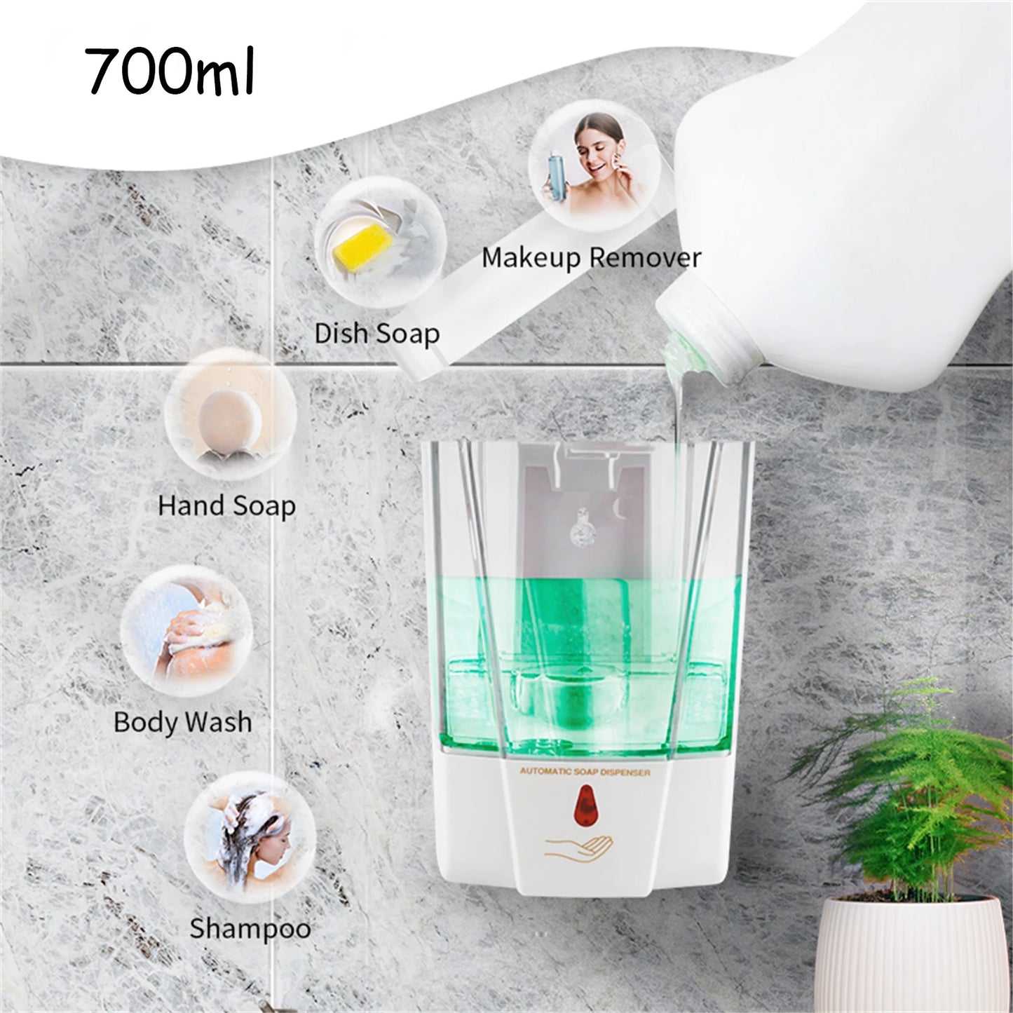 Automatic Hand Soap Dispenser, 700mL/23fl.oz Wall-Mounted ,Touchless Sensor Pump, Battery-Operated for Home, Hotel Use