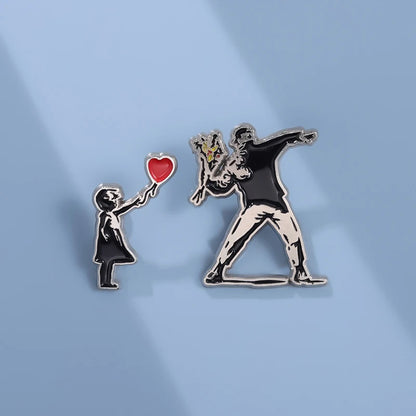Banksy Art Enamel Pin Flower Thrower Girl With Balloon Always Hope Brooch Lapel Backpack Badge Jewelry Gift For Friends