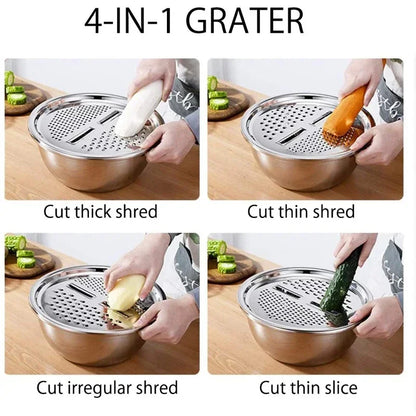 3 in 1 Vegetable Slicer Cutter Graters Drain Basket Stainless Steel Vegetable Salad Maker Bowl Kitchen Accessories Gadget