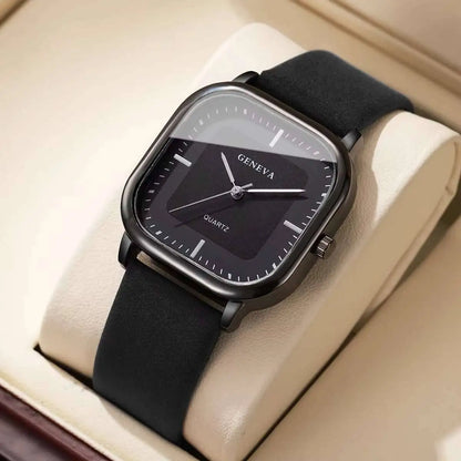 Minimalist Men's Watches Fashion Square Quartz Watch Casual Leather Strap Wristwatch Reloj Hombre（Without Box）
