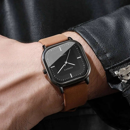 Minimalist Men's Watches Fashion Square Quartz Watch Casual Leather Strap Wristwatch Reloj Hombre（Without Box）