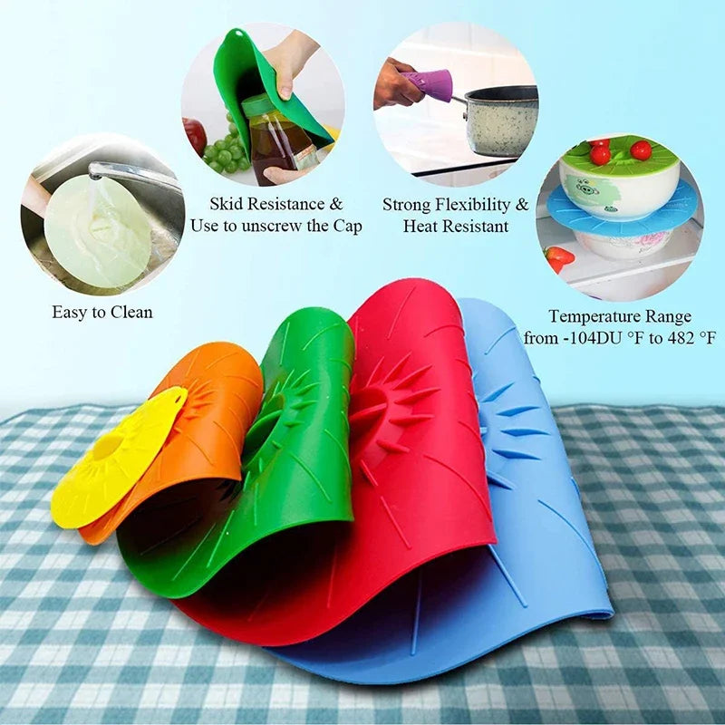5pcs Silicone Food Fresh Cover Set - Universal Microwave Bowl Covers! Reusable, Easy Vacuum Seal, Stretch Pot Caps