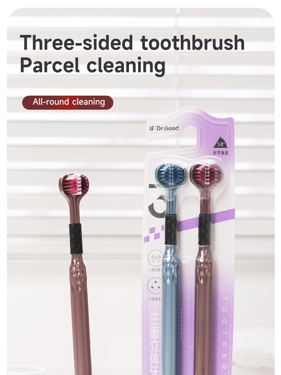 3-Sided Toothbrush for Comprehensive Cleaning | Ideal Angle Design | Raised Tongue Coating Brush | 2-Pack | Soft Bristles for Ge