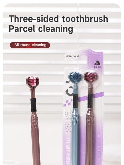 3-Sided Toothbrush for Comprehensive Cleaning | Ideal Angle Design | Raised Tongue Coating Brush | 2-Pack | Soft Bristles for Ge