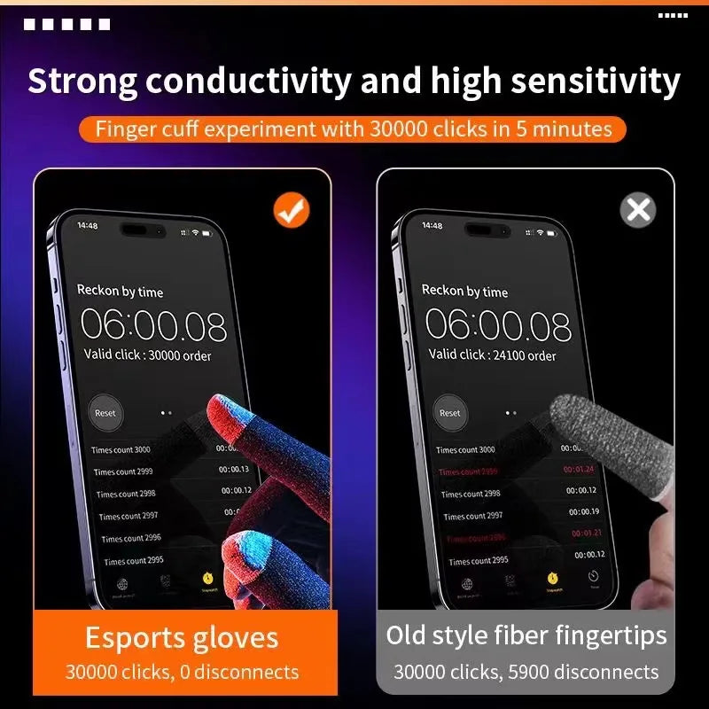 1 Pair NEW E-Sports Mobile PUBG Game Finger Gloves Silver Fiber Anti Slip Ultrathin Sweat Resistance Breathable Gaming Fingertip