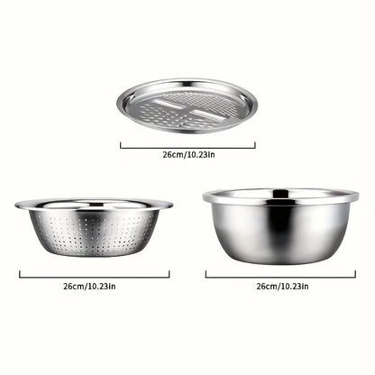 3 in 1 Vegetable Slicer Cutter Graters Drain Basket Stainless Steel Vegetable Salad Maker Bowl Kitchen Accessories Gadget