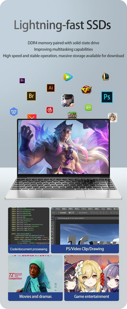 14.1 inch Laptop Intel Pentium N3700 Windows 11 16GB RAM Notebook 1920*1080 Resolution Unlock Computer Office Study gamer PC