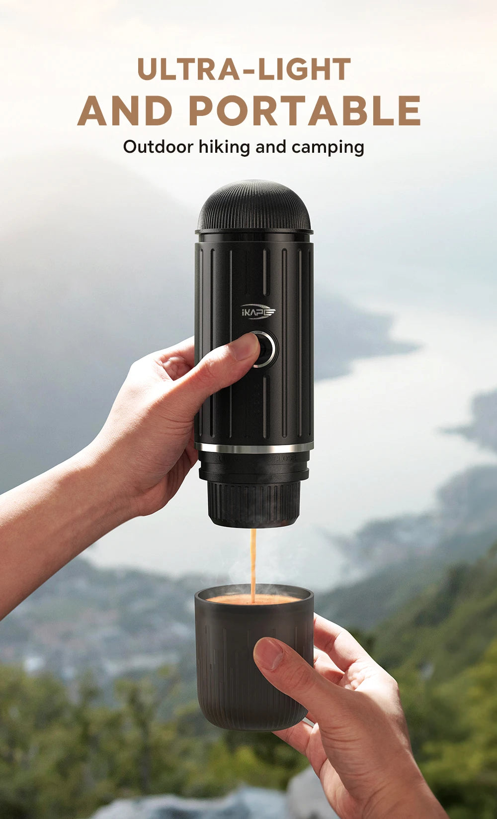 IKAPE Portable Electric Espresso Maker, Capsule Coffee Machine for Hot/Cold Water, Ground Coffee Machine for Hiking/Camping/Home