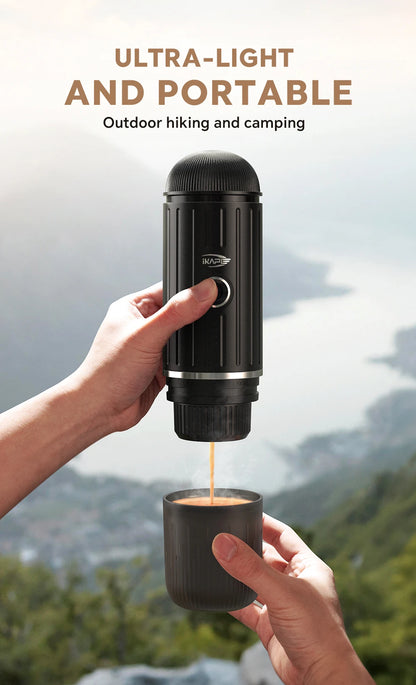 IKAPE Portable Electric Espresso Maker, Capsule Coffee Machine for Hot/Cold Water, Ground Coffee Machine for Hiking/Camping/Home