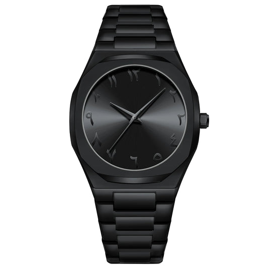 Modern minimalist personality creative all-black men's watch Arabic digital sports leisure alloy men's watch unique design watch
