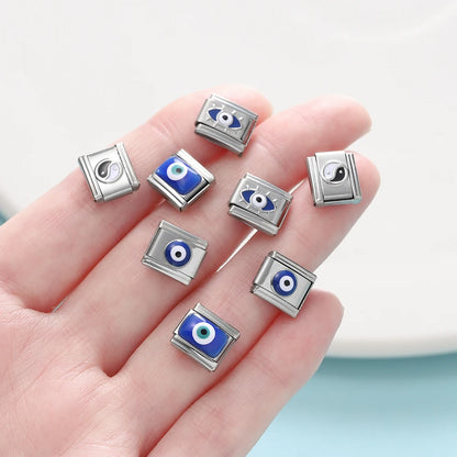 1pcs/lot Stainless Steel Taiji Pattern Various Eyes Shape Italian Links Fit 9x10mm Bracelet for DIY Jewelry Making Accessories