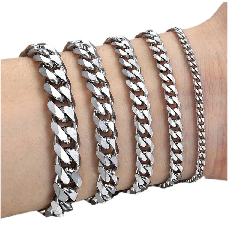 New Trendy Cuban Chain Men Bracelet Classic Stainless Steel 3/5/7/9mm Width Chain Bracelet For Men Women Jewelry Gift