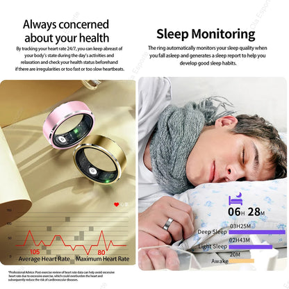 ew Smart Fitness Ring with Gesture Control,Heart rate,Blood oxygen,Blood pressureSleep,Steps,Distance,Calories For Android IOS