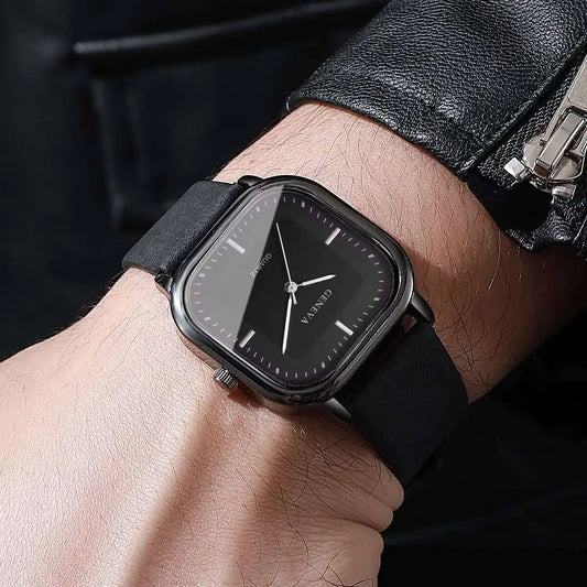 Minimalist Men's Watches Fashion Square Quartz Watch Casual Leather Strap Wristwatch Reloj Hombre（Without Box）