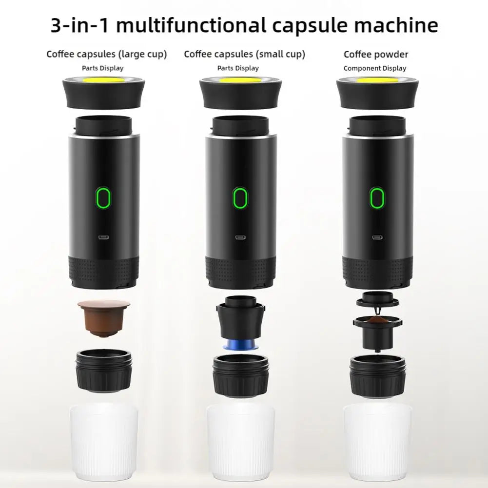Electric Portable Coffee Machine Portable Italian Espresso Machine for Car & Home 3-in-1 Capsule Powder Travel Coffee Maker