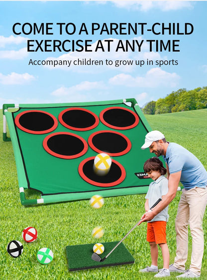Golf Game Play Set Golf Chipping Game Cornhole Game with Balls Putting Mat Putter Target for Golfers Kids Family Indoor Outdoor