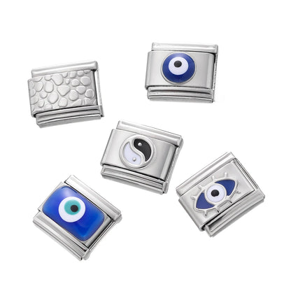 1pcs/lot Stainless Steel Taiji Pattern Various Eyes Shape Italian Links Fit 9x10mm Bracelet for DIY Jewelry Making Accessories