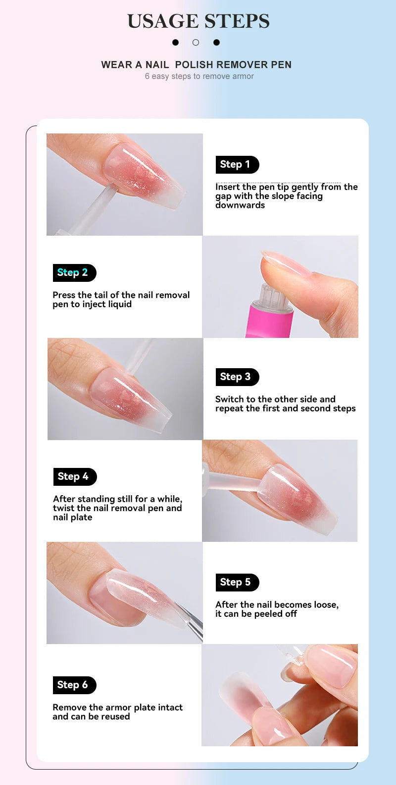 3ml Nail Polish Remover Pen Portable Highly Efficient Fast-Dissolve Glue Pen Reusable Manicure Tool for Fake Nails No Damage