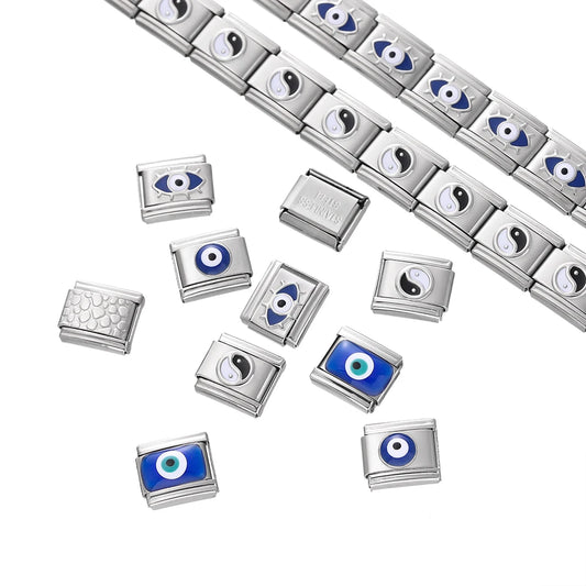 1pcs/lot Stainless Steel Taiji Pattern Various Eyes Shape Italian Links Fit 9x10mm Bracelet for DIY Jewelry Making Accessories